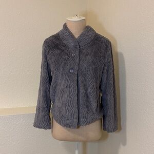 Patagonia Faux Fur Two Button Lined Jacket Gray Textured Y2K